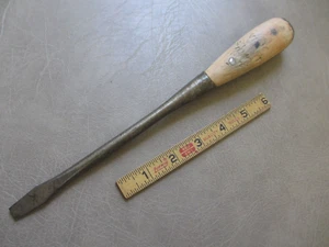 Vintage 11" Split Handle Pine Wood Flat Head Slotted Screwdriver - Nice 3/8" Tip - Picture 1 of 9