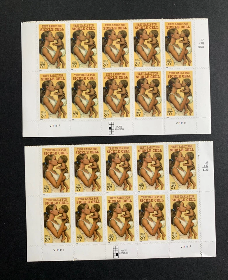 U.S. Stamps SC #3877. Sickle Cell. 37¢ Plate Blocks of 10 (Opposite Panes) - Image 1 of 3