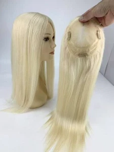 16" Platinum Blonde Virgin Human Hair Topper for Women 6x5.5" Swiss Lace Base - Picture 1 of 2