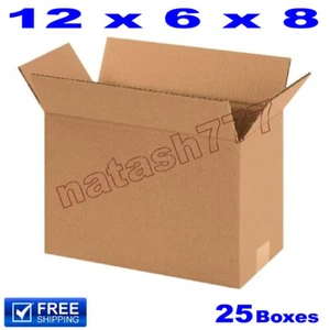 25 - 12x6x8 Cardboard Boxes Mailing Packing Shipping Moving Corrugated Carton - Picture 1 of 1