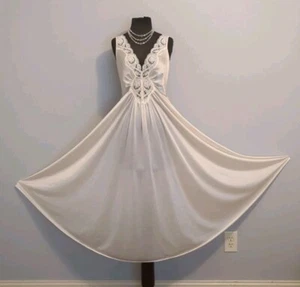 VTG OLGA FULL SWEEP IVORY Nylon NIGHTGOWN Negligee 98280 STRETCH XL - Picture 1 of 10