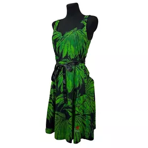 VESTIDO SIN MANGAS VERANO ESTAMPADO FLORAL ABSTRACTO TROPICAL VERDE DESIGUAL. TALLA: XS - Imagen 1 de 6