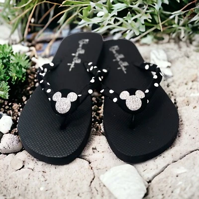 Chanclas a lunares Mickey Mouse, sandalias brillantes Disney damas niñas zapatos nuevos Foto 1 de 4