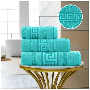 Greek Key 100% Egyptian Cotton Hand Bath Jumbo Towel Sheet Set Soft Towels - Picture 1 of 15