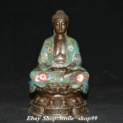 Estatua de Buda Shakyamuni Sakyamuni Amitabha de bronce esmaltado Cloisonne antiguo de 7,8" Foto 1 de 4