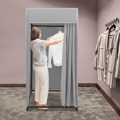 Movable Clothing Store Fitting Changing Dressing Room Frame with Curtain Hook US - Bild 1 von 4