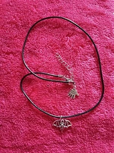 Halloween/Goth/Emo Silver Bat Pendant On Black Cord Necklace. New. - Picture 1 of 2