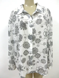 HALAND WHITE & BLACK FLORAL DESIGN LONG SLEEVE BLOUSE SIZE 3X - NEW - Picture 1 of 5