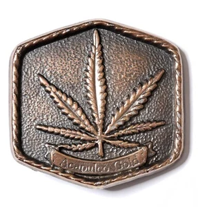 Acapulco Gold Vintage Marijana Pot Leaf Brass Belt Buckle - 2-1/2" x 2-1/2" - Bild 1 von 4