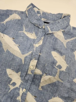 Land's End Shirt Men's M 15-15.5 Blue Short Sleeve 100% Linen Button Up Sharks - Image 1 of 4