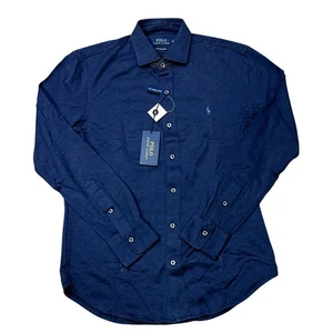 Polo Ralph Lauren Shirt Mens Medium Blue Knit Dress Shirt Button Up Long Sleeve - Picture 1 of 11