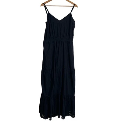 Espléndido Vestido Para Mujer Talla Grande Azul Marino Maxi Volantes Forrado en Niveles Ojales Boho Foto 1 de 4