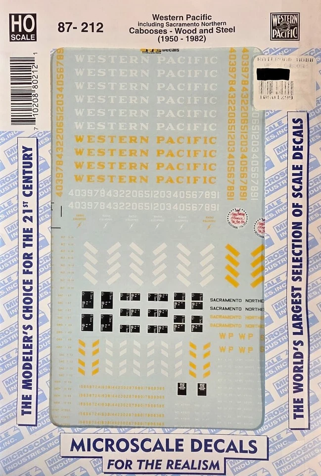 Hoja de calcomanías de Cabooses de madera y acero del Pacífico occidental a microescala 87-212 HO Foto 1 de 1