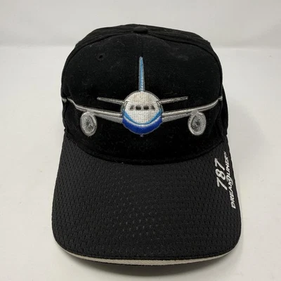 Boeing 787 Dreamliner Hat Cap Strap Back Mens Black Embroidered Airplane Jet - Image 1 of 4