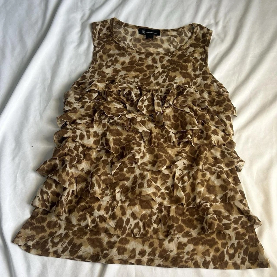 Топ безрукавка Y2k INC International Concepts с оборками леопардовым принтом размер L - Изображение 1 из 2