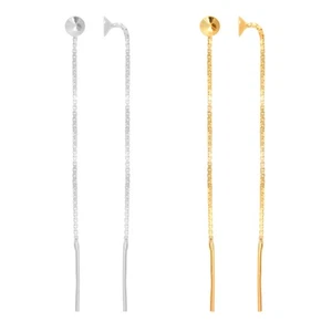 Sterling Silver Studs Pull Through Threader Earrings for Gluing Rivoli Shape 4mm - Picture 1 of 3