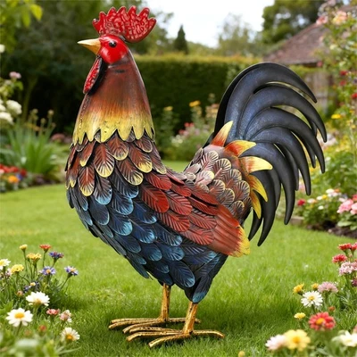 Rooster Decor Garden Statue Metal Chicken Yard Art Sculpture Outdoor Figurines - Image 1 of 4