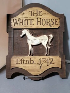 Vintage The White Horse Eftab. 1742 Scotch Whiskey Werbeschild Bar Kneipe - Bild 1 von 8