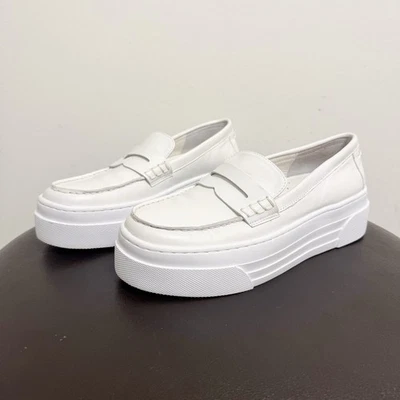 Jslides J Slides White Leather Ava Slip On Platform Loafers Shoes 7.5 M *No Box* - Image 1 of 4