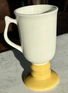 Vintage Hall China 1273 Pedestal Mug Ivory & Yellow USA Mid Century Modern 6” - Picture 1 of 5