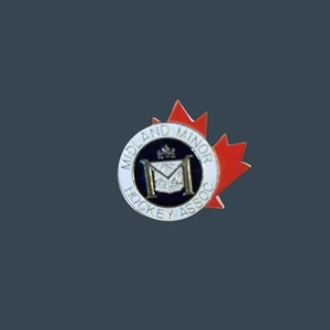Midland Minor Hockey Assoc. Pin Esmaltado Insignia Canadá Solapa Pin Vintage - Imagen 1 de 3