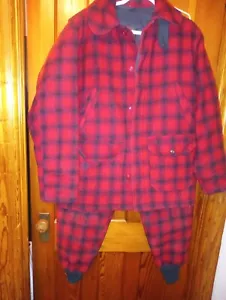 Vtg Woolrich Buffalo Plaid Hunting Set Wool Jacket Pants Suspenders & Hat 1980s - Picture 1 of 13