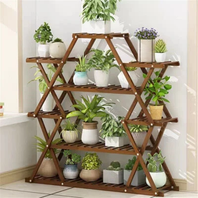 Soporte para plantas hueco hacia afuera interior/exterior 8 niveles estante de madera soporte para maceta grande estante para flores Foto 1 de 4
