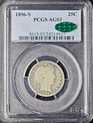 1896-S Barber Silver Quarter - PCGS & CAC AG3 - ✪COINGIANTS✪ - Image 1 of 2