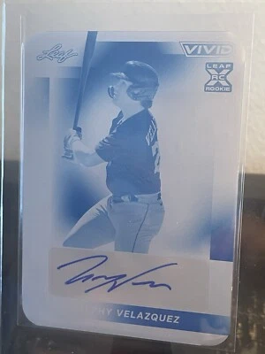 2023 Cyan Print Plate Leaf Vivid Baseball Ralphy Velazquez RC Auto 1/1 Guardians - Image 1 of 3