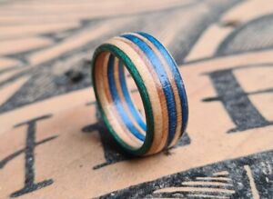 Handmade Recycled Skateboard Wooden Band Ring, Engraving