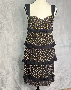 Vintage Betsey Johnson Badekleid Stufen Rüschen dehnbar Rosenknospe Y2K M-L Mesh - Bild 1 von 13