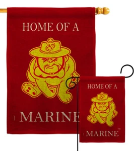 Home of Marine Dog Burlap Garden Flag Corps Armed Forces  Gift Yard House Banner - Picture 1 of 17