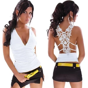 Sexy Marfil Sin mangas Escote en V Prendas para el torso Club nocturno Ropa de Noche Encaje Espalda Mujer Nuevo Talla 8 10 - Imagen 1 de 7