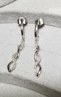 $599 Kay jeweler 10k White Gold 1.5" long twine infinity wrap Earrings  - Image 1 of 4