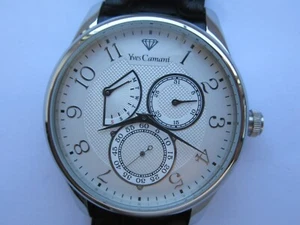 Mens Black Leather Yves Camani Batiste Swiss mvt Silver Chrono Date Watch NEW - Picture 1 of 24