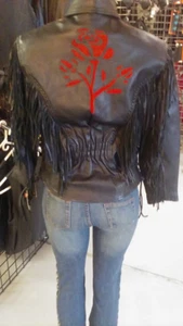 Ladies Leather Jacket w/Rose Inlay - 3 Color Options #6010 - Picture 1 of 3