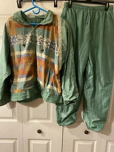 Vintage 90s Windbreaker Suit Andy Johns Sports Aztec Print Sz L - Picture 1 of 5