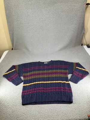 Vintage Sears Roebuck & Co Sweater Mens 2XL Blue Striped Cable Knit Heavyweight - Image 1 of 4