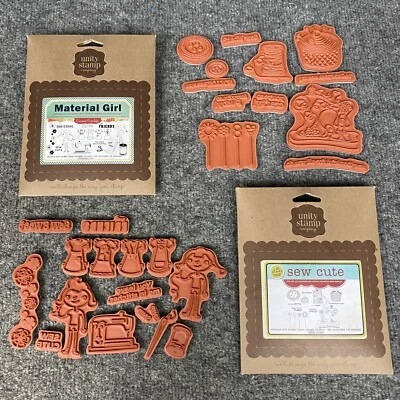 Lot Of 2 Unity Stamp Co. Material Girl & Sew Cute Rubber Stamp Sets Sewing EUC - Image 1 of 4