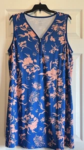 J Jill Women’s Fit Zip Racerback Tank Dress Blue & Pink Floral Size XL - Picture 1 of 5