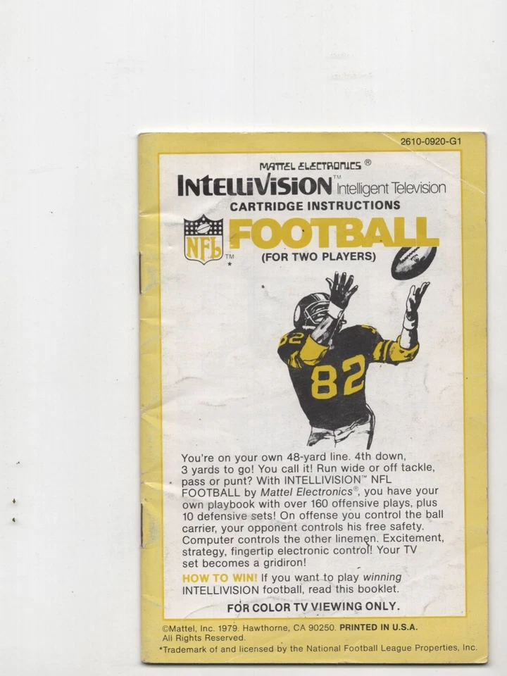 Football Intellivision Atari 2600 MANUAL ONLY Authentic Original - Image 1 of 1