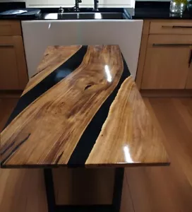 Black Epoxy Resin Table | Live Edge Wood Resin Table | Coffee & Dining Table Top - Picture 1 of 8