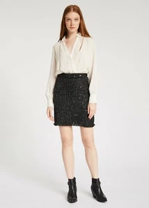 Gaudì Dress Woman IN Georgette With Skirt IN Tweed Black-Whisper White - Picture 1 of 4