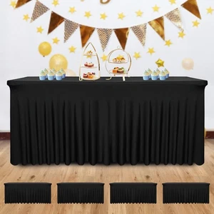 4 Pack - Black Spandex Table Skirt for 6ft Tables (72" L x 30" W x 30" H) | S... - Picture 1 of 7