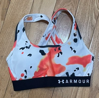 Under Armour Mid Impact Kazoku Print Logo Band Women's Sports Bra New White SM - Image 1 of 3