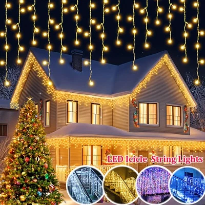3M/5M LED Icicle Drop Lights Curtain String Lights Wedding Christmas Outdoor - Image 1 of 4