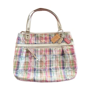 Coach Poppy Madras Pink Plaid Lg Shoulder Tote Bag 19611 & Small Purse Bundle - Picture 1 of 11