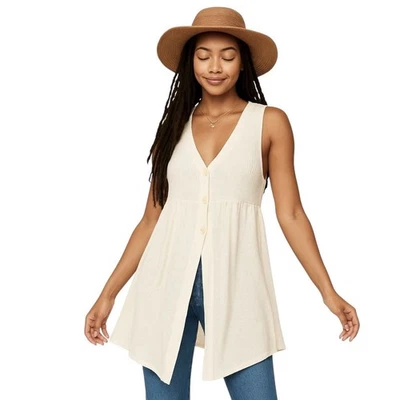 Isda & Co Boho Lagenlook Tejido Largo Túnica Chaleco Top Talla L Silencioso Lujo Hada Foto 1 de 4