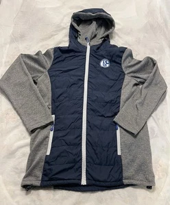 FC Schalke 04 Football Padded Jacket Gilet Training German Hooded Hoodie Navy - Picture 1 of 8