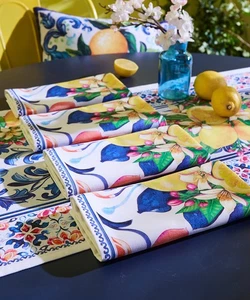 Joe Browns Home Set of 4 Lemon Tile Print Napkins, White, One Size - Picture 1 of 3